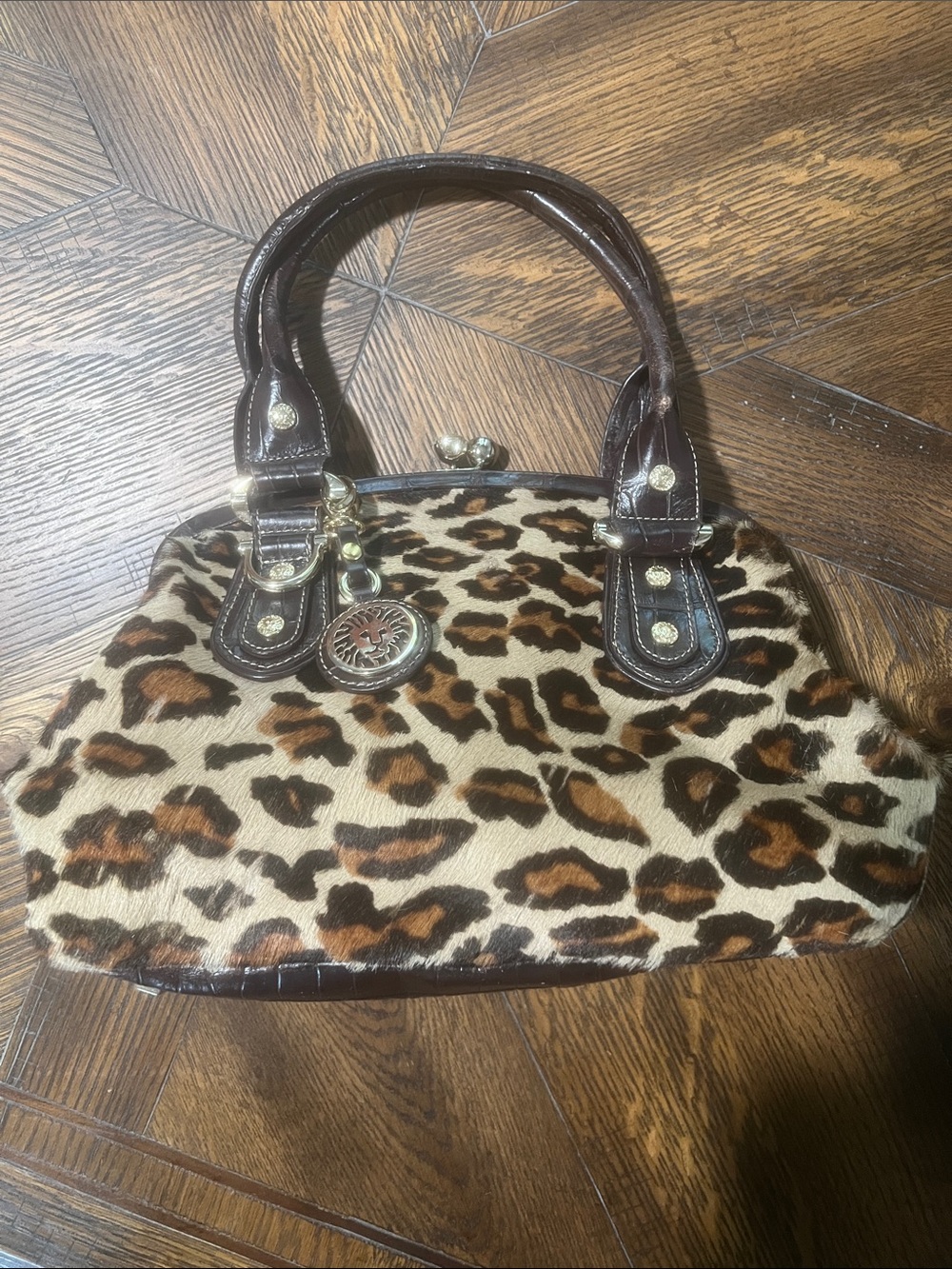 Anne Klein Leopard Print Satchel with Dark Brown Trim (Bin 2-75) - Picture 2 of 8